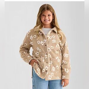 Thereabouts Girls Faux Fur Lightweight Shirt Jacket in khaki floral size XS.